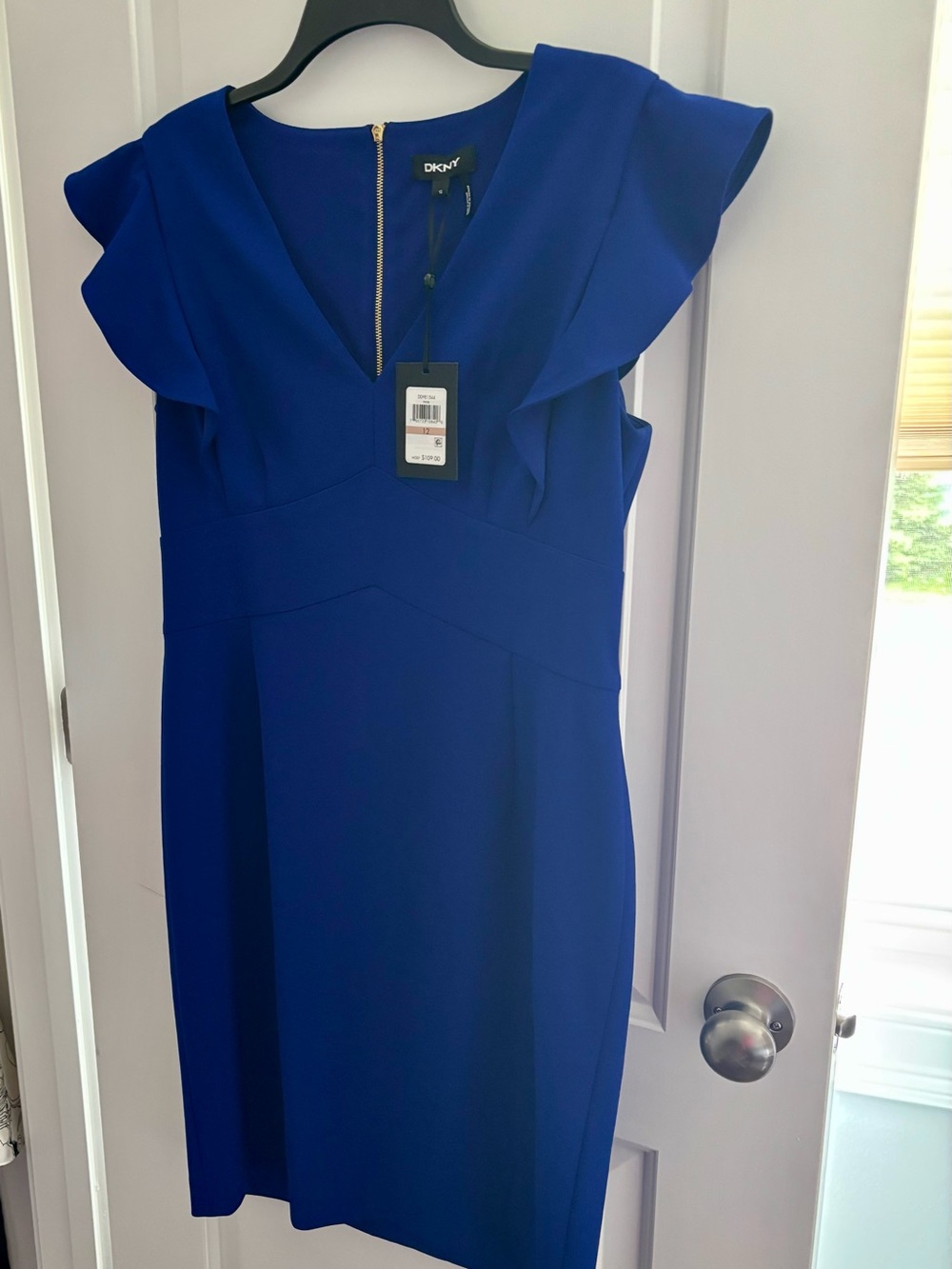 DKNY Royal Blue Ruffle-Shoulder Midi Dress